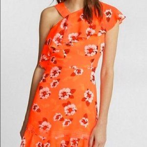 Express Neon Orange Unique Ruffle Chiffon Dress with Side Zipper - Size 0